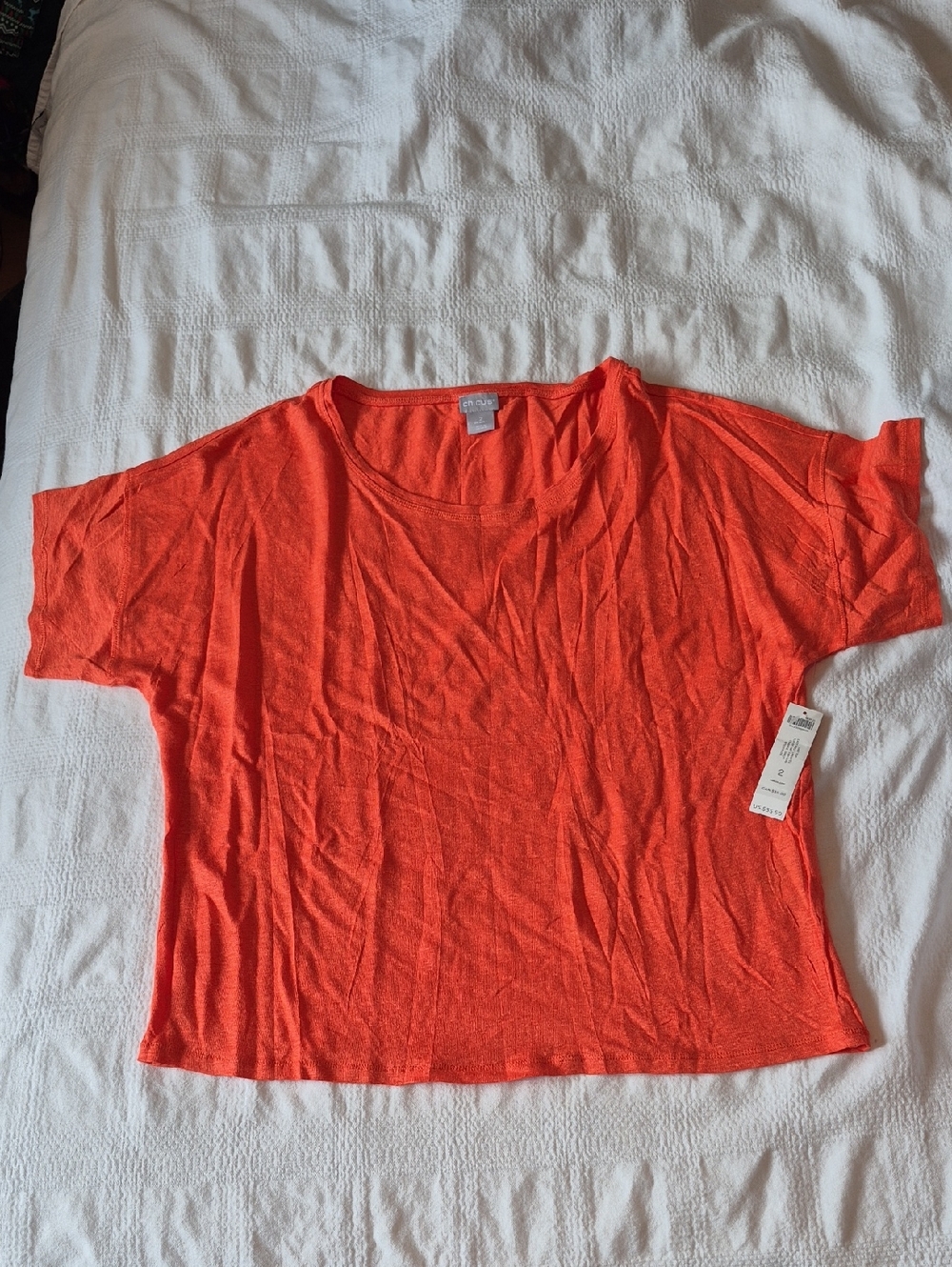 Chico's womens 2 2X knit top East West Linen tee Orange Tango NWT